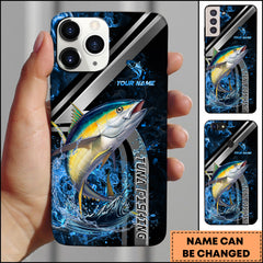 Maxcorners Tuna Splash Water Lightning Stripe Dark Blue Art Personalized Name Phone Case