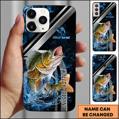 Maxcorners Walleye Splash Water Lightning Stripe Dark Blue Art Personalized Name Phone Case
