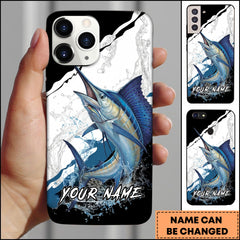 Maxcorners Marlin Fishing Topwater Lure Splash Art Black White Personalized Name Phone Case