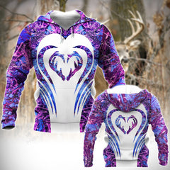 Maxcorners Heart Shape Dear Horns Purple Camouflage Hunting Apparels