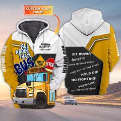 Maxcorners Custom School Bus Driver Shirts All About That Bus Zipper Hoodie