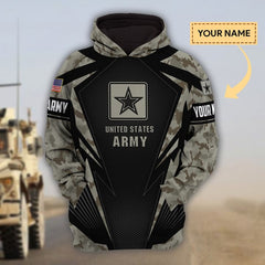 Maxcorners Custom Name Premium Unique Veteran Grey All Over Printed Hoodie