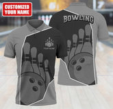 Maxcorners Vintage Bowling Ball And Pins Pattern Multicolor Customized Name 3D Polo Shirt