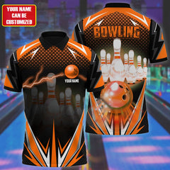 Maxcorners Bowling Thunder Pattern Multicolor Customized Name 3D Polo Shirt