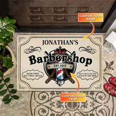 Maxcorners Welcome To Barber Shop Personalized Name & Year Doormat
