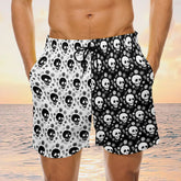 Maxcorners Black White Skull Head Mens Board Shorts