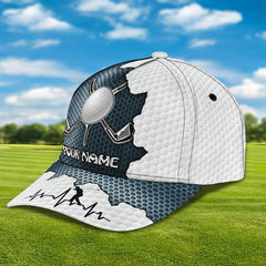 Maxcorners Golf White And Blue Classic Customized Name All Over Printed Cap