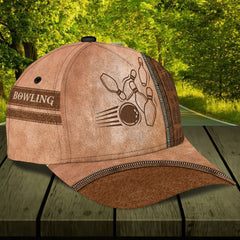 Maxcorners Bowling Pins Brown Classic Personalized Name 3D Cap
