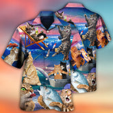 Maxcorners Fishing Cat Cute Beach Art Style Hawaiian Shirt