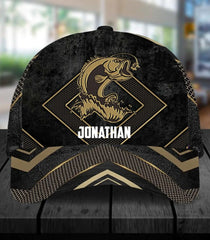 Maxcorners Personalized Fishing Black Gold Cap