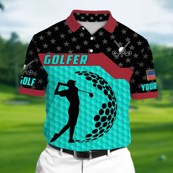 Max Corners Light Blue Pride The Unique Cool Art Golf, Golf Lovers 3D Polo Multicolored Custom Name Polo