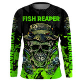 Maxcorners Fish Reaper Skull Black And Neon Green Custom Fishing Shirts