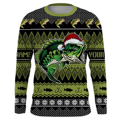 Max Corner Funny Bass Fishing Christmas Green Pattrern Custom Christmas long sleeve Fishing Shirts Personalized Christmas Fishing gifts