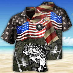 Maxcorners Fishing US Flag Flying Retro Style Hawaiian Shirt