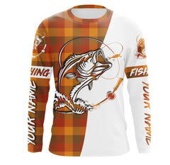 Max Corner Bass Fishing Fall Orange Plaid Custom Long Sleeve Fishing Shirts Personalized Christmas Fishing gifts