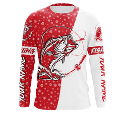 Max Corner Bass Fishing Christmas Red Snow Pattern Custom Long Sleeve Fishing Shirts Personalized Christmas Fishing gifts