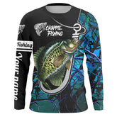 Maxcorners Custom Name Crappie Fishing Fish Hook Teal Blue Camo Long Sleeve Fishing 3D Shirts