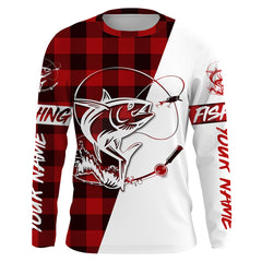 Max Corner Tuna Fishing Custom Red plaid Pattern Custom Christmas long sleeve Fishing Shirts Personalized Christmas Fishing gifts