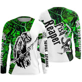 Maxcorner Halloween Fish Reaper Green Camo Custom Name 3D shirt