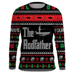Max Corner The Rod Father Ugly Sweater pattern Custom Long Sleeve Fishing Shirts Personalized Christmas Fishing gifts