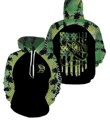 Max Corners Bass fishing American flag patriotic green scales Customize name 3D Hoodie
