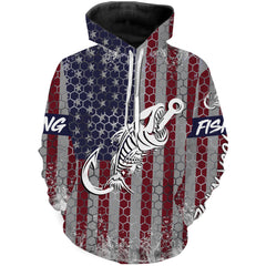 Max Corners American flag fishing Fish hook skull Custom name fishing Hoodie