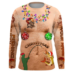 Max Corner Funny Hairy chest ugly Christmas Musky muskie fishing Custom Christmas long sleeve Fishing Shirts Personalized Christmas Fishing gifts