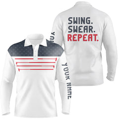 Max Corner Mens golf polo shirt custom swing swear repeat American flag white golf shirt