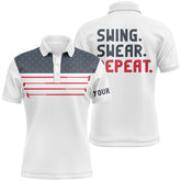 Max Corner Mens golf polo shirt custom swing swear repeat American flag white golf shirt