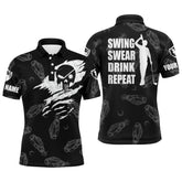 Max Corner Mens golf polo shirt swing swear drink repeat custom name black golf clubs pattern shirt
