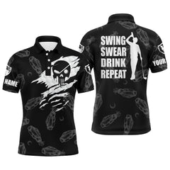 Max Corner Mens golf polo shirt swing swear drink repeat custom name black golf clubs pattern shirt