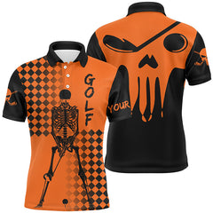 Max Corner Mens golf polo shirt black and orange golf skull custom Halloween men golf shirts