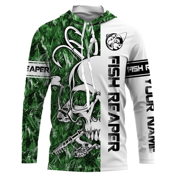 Maxcorner Halloween Fish Reaper Fishing Green Camo Custom Name 3D shirt