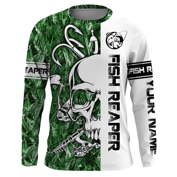 Maxcorner Halloween Fish Reaper Fishing Green Camo Custom Name 3D shirt