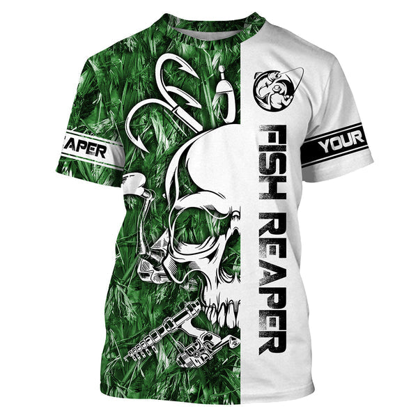 Maxcorner Halloween Fish Reaper Fishing Green Camo Custom Name 3D shirt