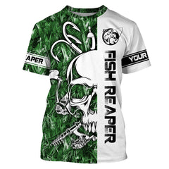 Maxcorner Halloween Fish Reaper Fishing Green Camo Custom Name 3D shirt