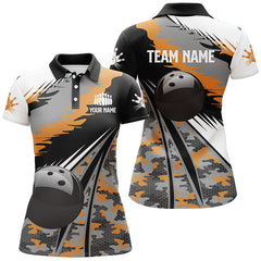 Maxcorners Black Ball Orange Camo Bowling Premium Customized Name 3D Shirt For Women