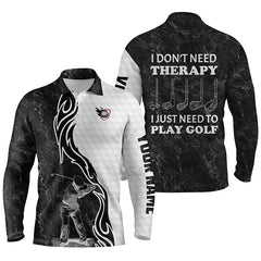 Max Corner Funny Black & white Mens golf polos shirts custom name I don't need therapy