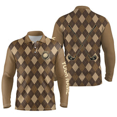 Max Corner Brown argyle Mens golf polo shirts custom name golf outfit men, personalized golf gifts