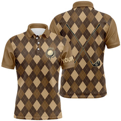 Max Corner Brown argyle Mens golf polo shirts custom name golf outfit men, personalized golf gifts
