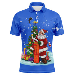 Max Corner Blue Christmas golf shirts custom name Mens golf polo shirt - Santa Golfer Christmas golf gifts