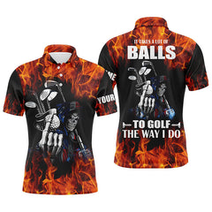 Max Corner Mens golf polo shirts custom name flame golf skull it takes a lot of ballsto golf the way I do