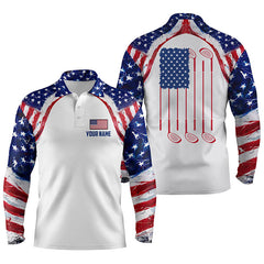 Max Corner Amazing Watercolor American flag white Mens golf polo shirt custom mens patriotic polo shirts golfing gift