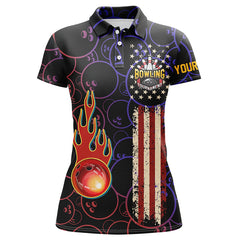 Maxcorners Patriotic Bowling Tournament American Flag Black Bowling Premium Customized Name 3D Shirt For Women