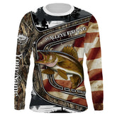 Maxcorner Walleye Fishing Camo American Flag Patriotic Customize Name 3D shirt