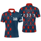 Max Corner Mens golf polo shirt custom blue red argyle plaid pattern best papa by par, father's day golfing gifts