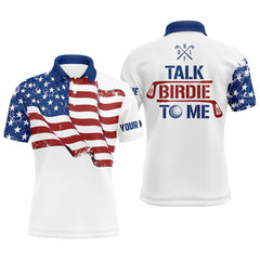 Max Corner Funny Mens golf polo shirt custom American flag patriotic white golf shirts talk birdie to me