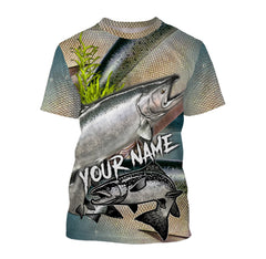 Chinook Salmon King Salmon Fishing Scales Custom Name Fishing Shirt
