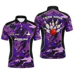 Max Corner Bowling ball and pins purple camo Bowling Custom Name And Team Shirt