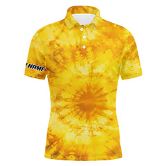 Max Corner Mens golf polo shirts with yellow tie dye pattern custom pattern golf shirt for men